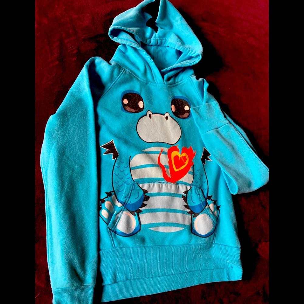 Blue Dragon Character Hoodie with Kangaroo pocket, size youth large